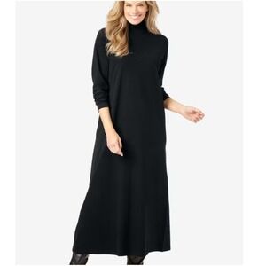 Women with Control Finespun Jersey Tummy Control Midi Dress Black 1X Whimsgoth